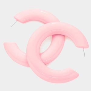 Pink Hoop Earrings 2.75" Casual Simple Trendy Statement Fashion Jewelry